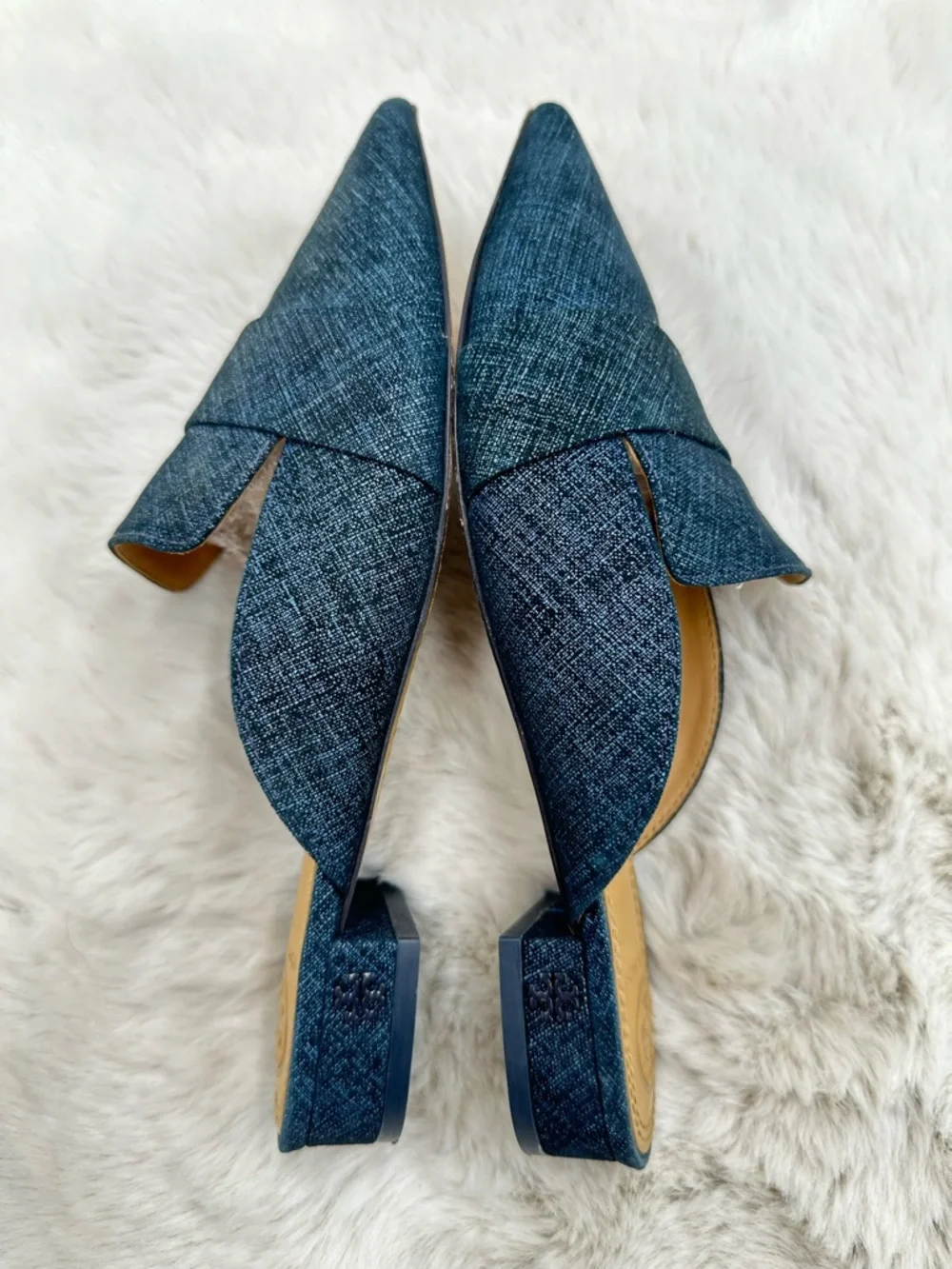 Tory Burch Denim Rosalind Pointed Toe Mules Slides‎ Flats Size 8